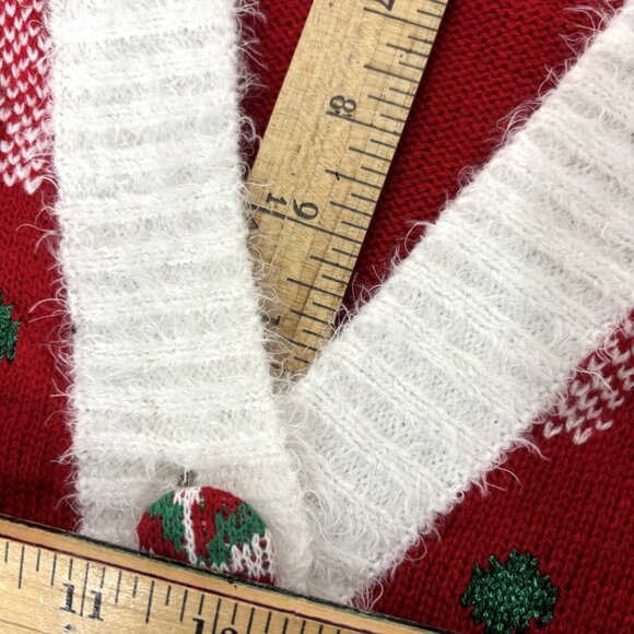 33 Degrees Cardigan Ugly Christmas Sweater w/ Christmas trees & spangles Large - Picture 11 of 16